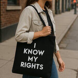 3/$15 MUST BUNDLE - "I Know My Rights" Black Canvas Tote Bag with White Text